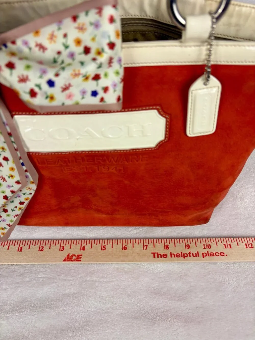 Coach Rare Vintage Hamptons Vermilion Suede Tote with Scarf